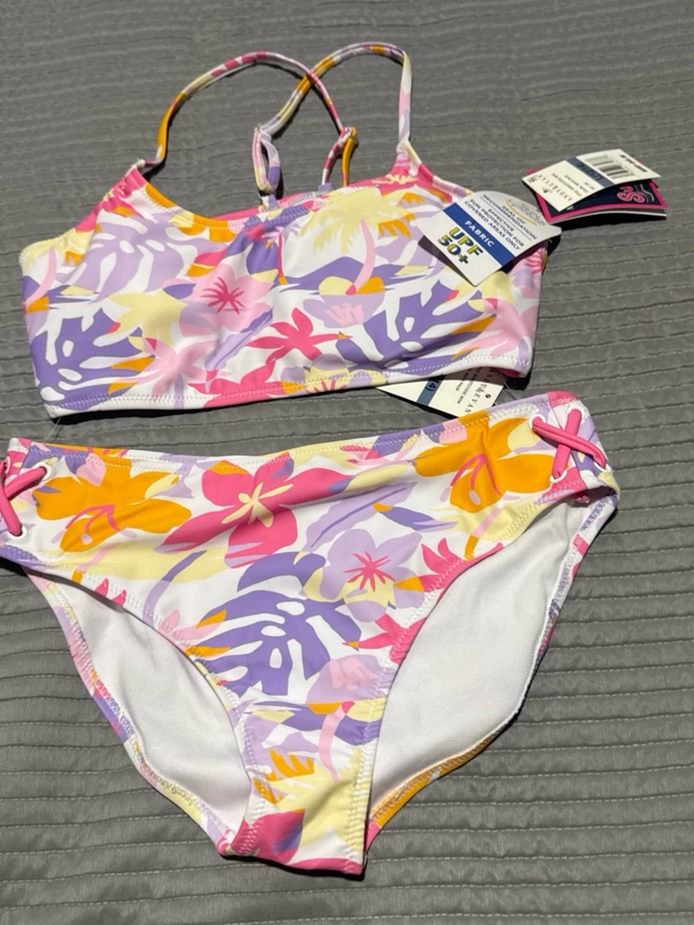 Andy & Evan Girls Floral Two-Piece Swim Set - Pink, Purple, Yellow